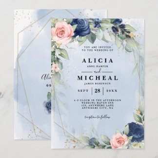 Invitación a la boda floral de color rosa rosa y m