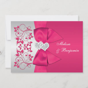 Invitación a la boda floral de color rosa y platea