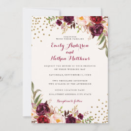 Invitación a la boda floral de Confetti de Borgoña