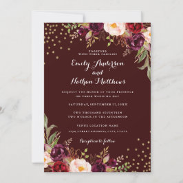 Invitación a la Boda Floral de Confetti de Oro de