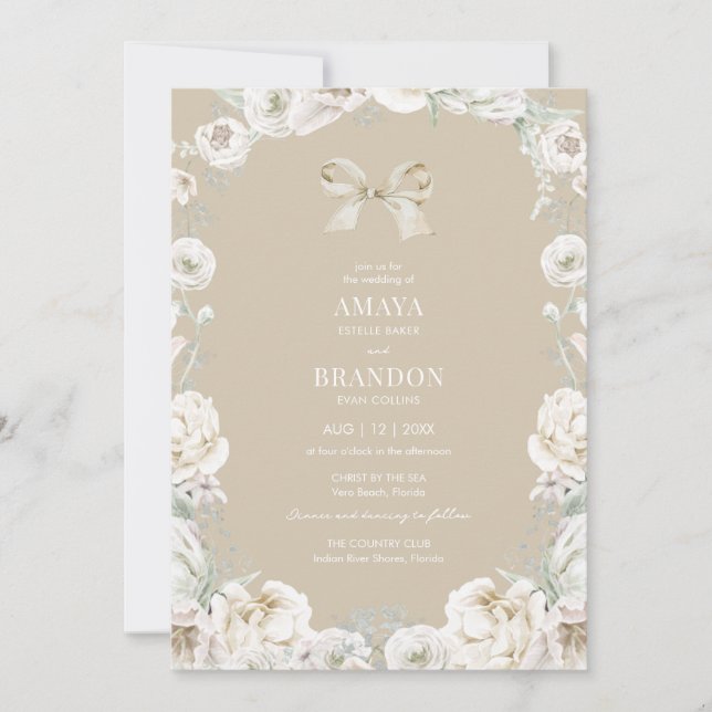 Invitación a la Boda Floral de Coquette de Oro (Anverso)