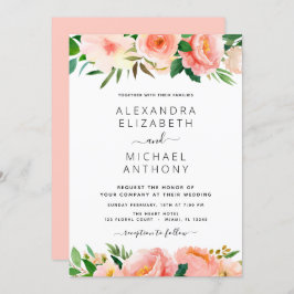 Invitación a la boda floral de Coral Peach
