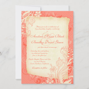 Invitación a la boda floral de coral y marfil