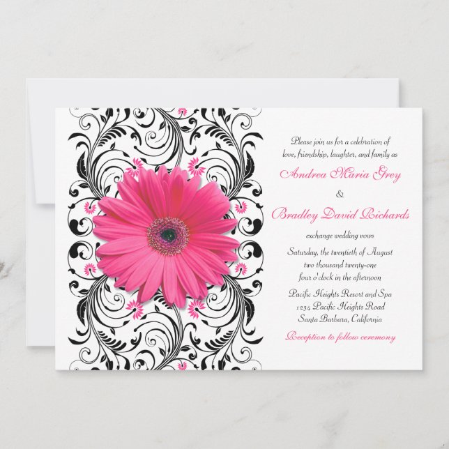 Invitación a la boda floral de Daisy Gerbera rosad (Anverso)