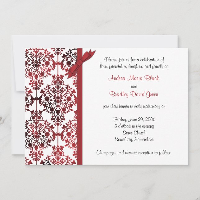 Invitación a la boda floral de Damasco rojo blanco (Anverso)