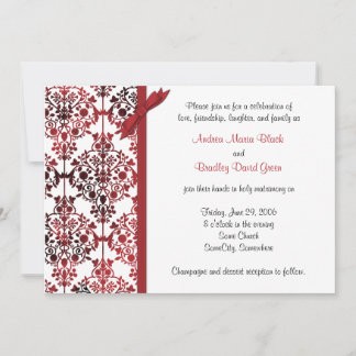 Invitación a la boda floral de Damasco rojo blanco