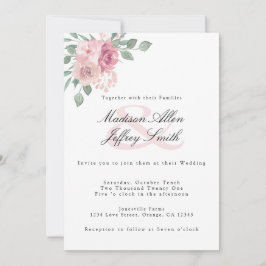 Invitación a la boda floral de Dusty Rosa Rubor