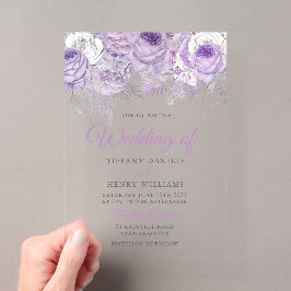 Invitación a la boda floral de espuma morada de la