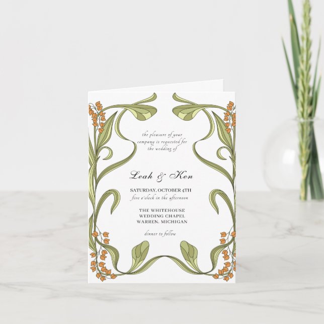 Invitación a la boda floral de estilo Art Nouveau  (Anverso)
