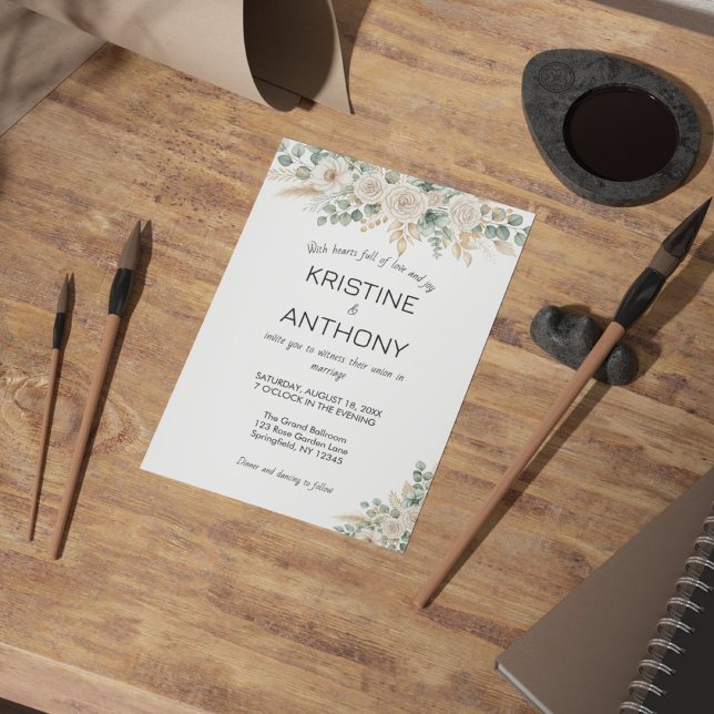 Invitación a la boda floral de eucalipto verde sab (Sage Green Eucalyptus Floral Wedding Invitation)