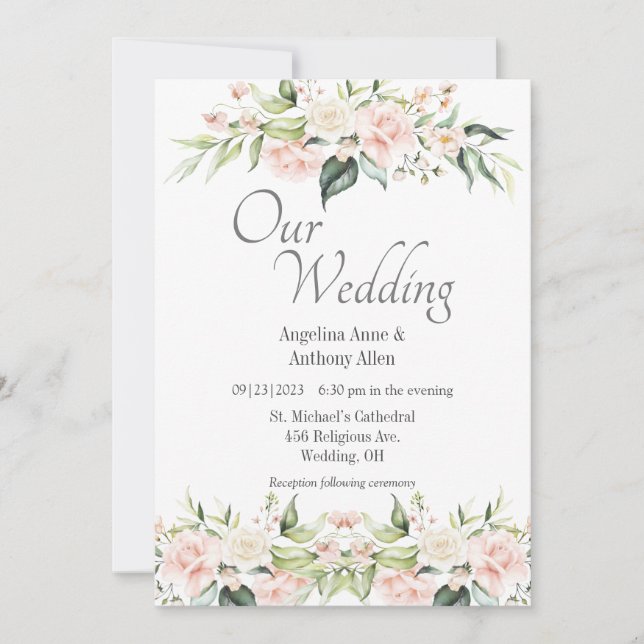 Invitación a la boda floral de Eucalyptus Rubor ro (Anverso)