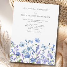 Invitación a la boda floral de flor azul