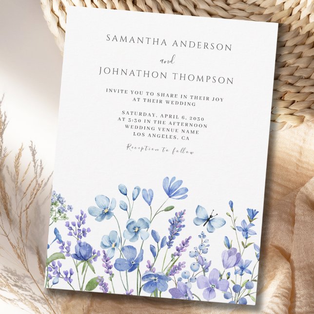 Invitación a la boda floral de flor azul (Subido por el creador)