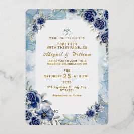 Invitación a la Boda Floral de Flor Azul Romántica