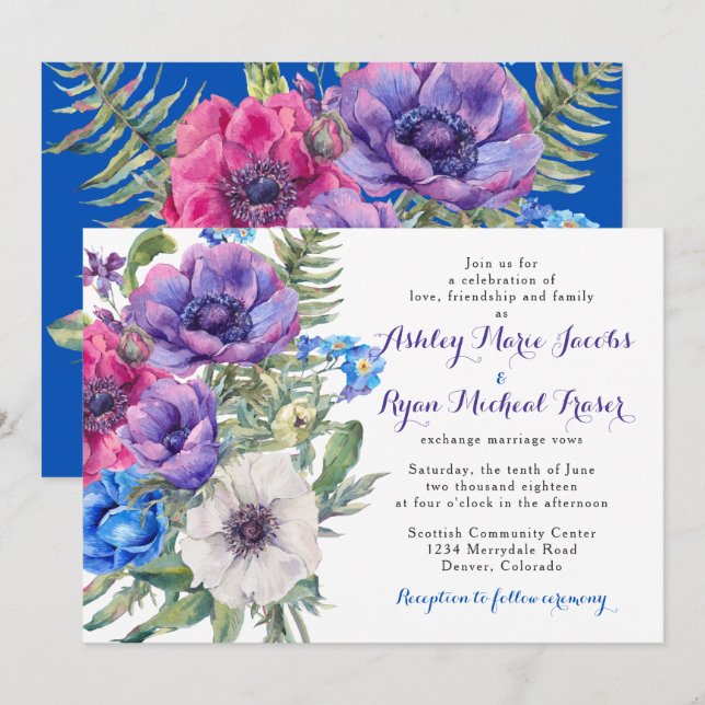 Invitación a la boda floral de flores anemónicas c (Anverso / Reverso)