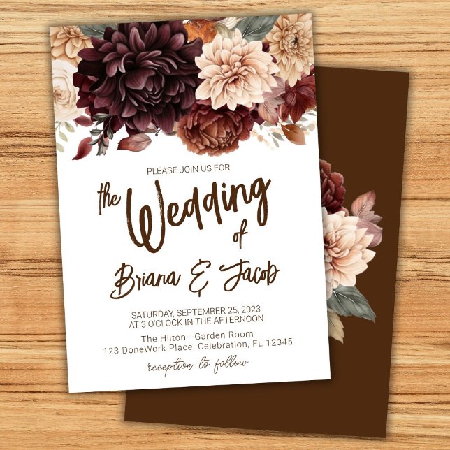 Invitación a la boda floral de flores beige marrón (Subido por el creador)