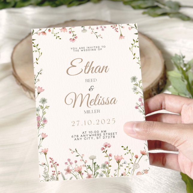 Invitación a la boda floral de flores silvestres (Editable Wedding Invitation Template-Wildflower Design)