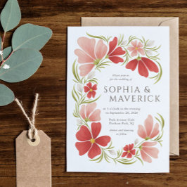 Invitación a la boda floral de frambuesa y Rubor n