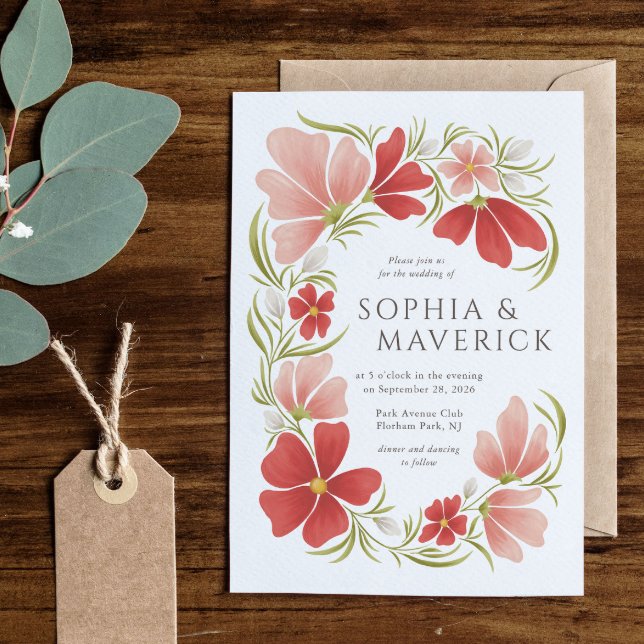 Invitación a la boda floral de frambuesa y Rubor n (Subido por el creador)
