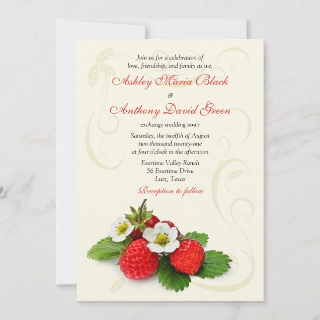 Invitación a la boda floral de fresa (Anverso)