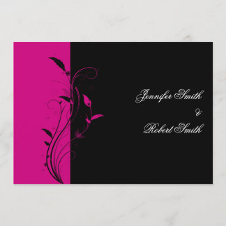 Invitación a la boda floral de fucsia y negro