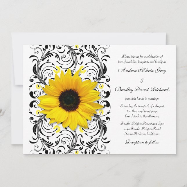 Invitación a la boda floral de girasol (Anverso)