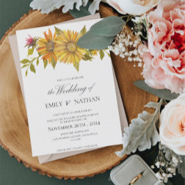 Invitación a la boda floral de girasol amarillo bo