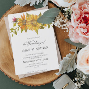 Invitación a la boda floral de girasol amarillo bo