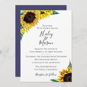 Invitación a la boda floral de girasol rústico