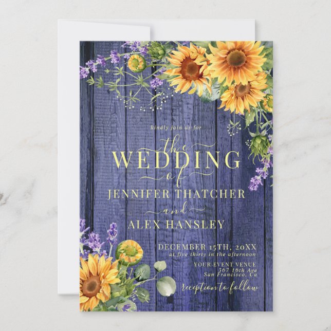 Invitación a la boda floral de girasoles (Anverso)