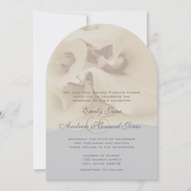Invitación a la boda floral de Grey Ivory Calla Li (Anverso)