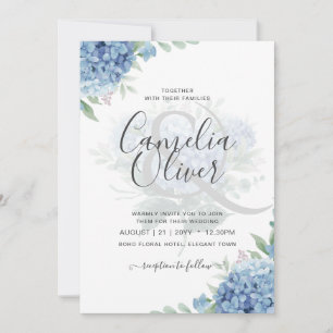 Invitación a la boda floral de Hydrangea azul mode