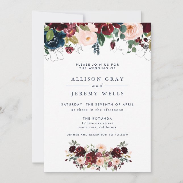 Invitación a la boda floral de invierno (Anverso)