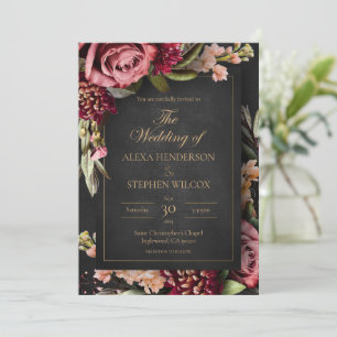 Invitación a la boda floral de invierno oscuro en