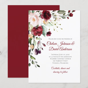 Invitación a la boda floral de invierno rojo oscur