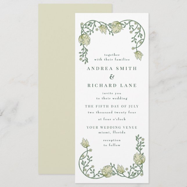 Invitación a la Boda Floral de Jardín Romántico (Anverso / Reverso)