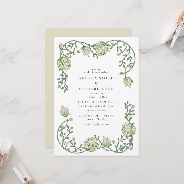 Invitación a la Boda Floral de Jardín Romántico (Anverso/Reverso In Situ)