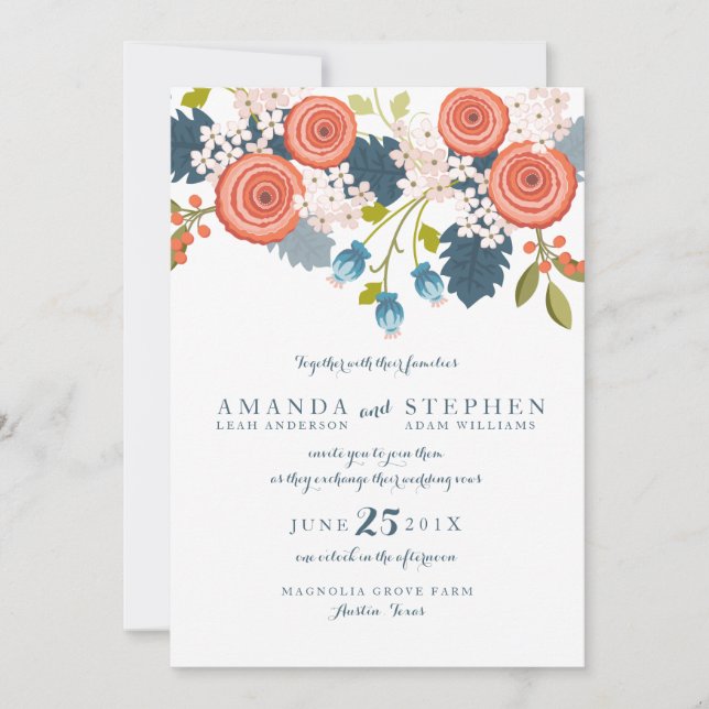 Invitación a la Boda Floral de Jardín Silvestre (Anverso)