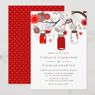 Invitación a la boda floral de jarrones marrones y