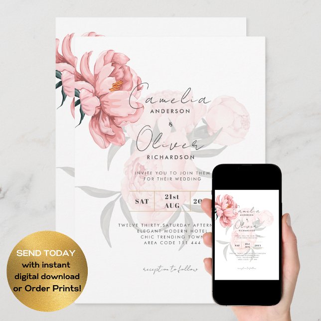 Invitación a la boda floral de jóvenes rosados de  (Subido por el creador)