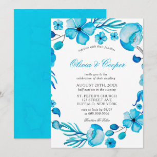 Invitación a la boda floral de la acuarela azul oc