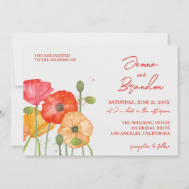 Invitación a la boda floral de la adormidera roja