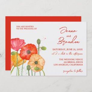 Invitación a la boda floral de la adormidera roja 