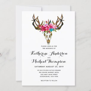 Invitación a la boda floral de la cabeza del cierv