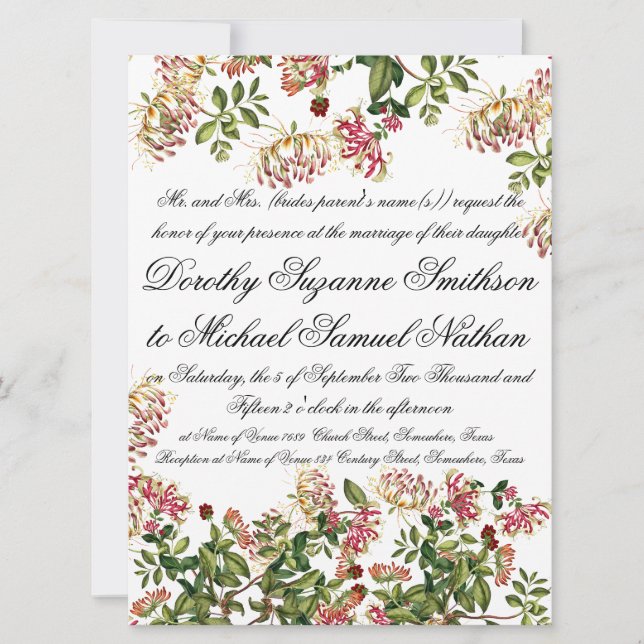 Invitación a la boda floral de la flor de miel (Anverso)