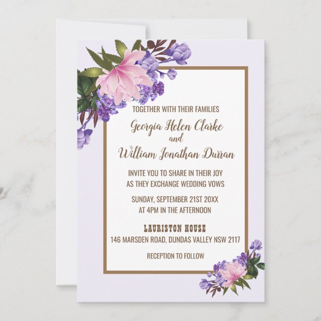 Invitación a la boda floral de la lavadora de la M (Anverso)