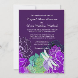 Invitación a la boda floral de la libélula púrpura