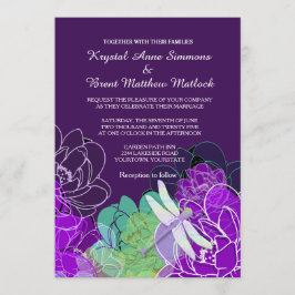 Invitación a la boda floral de la libélula púrpura