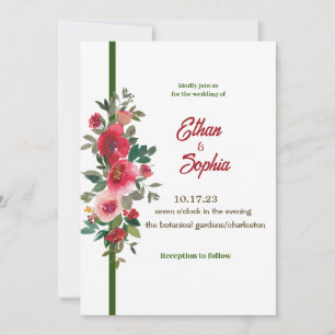 Invitación a la boda floral de la línea roja
