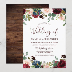 Invitación a la boda floral de la madrugada roja b